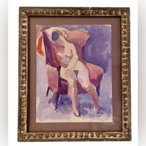 VNT Expressionist Original Watercolor Painting Signed Xavier De Callatay, Framed